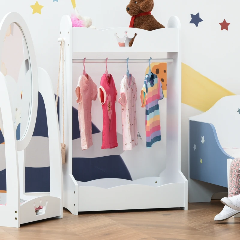 HOMCOM kinderkledingrek kapstok met kledingroede kinderkamer voor 3-8 jaar kinderen wit MDF grenen hout 63 x 37 x 103 cm