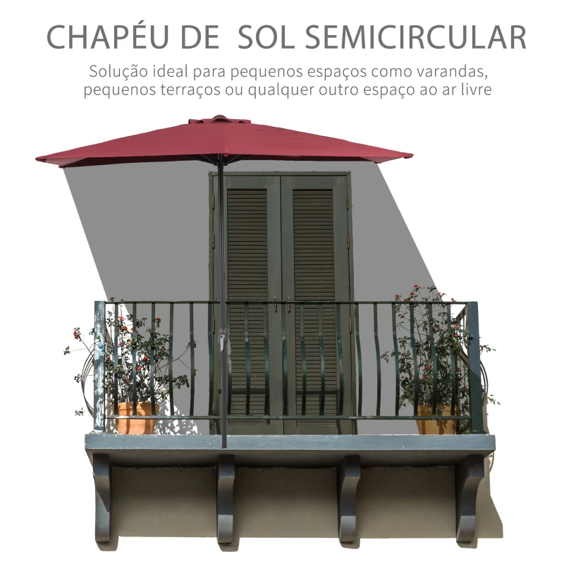 Outsunny Chapéu de Sol Semicircular de Jardim Chapéu de Sol a manivela Resistente à Água e Anti UV para Pátio Terraço 230x130x245cm Vinho