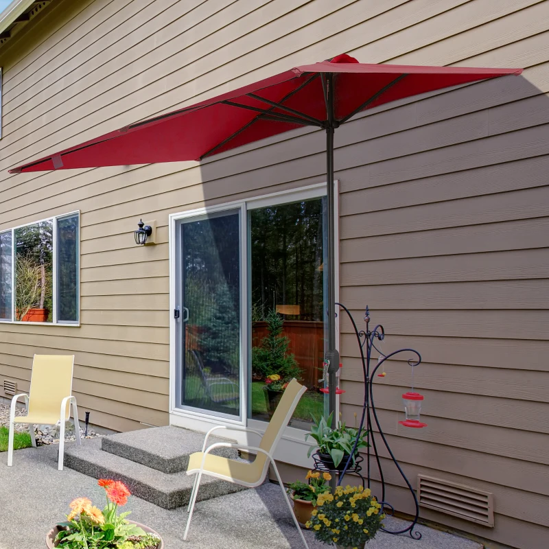 Outsunny Chapéu de Sol Semicircular de Jardim Chapéu de Sol a manivela Resistente à Água e Anti UV para Pátio Terraço 230x130x245cm Vinho