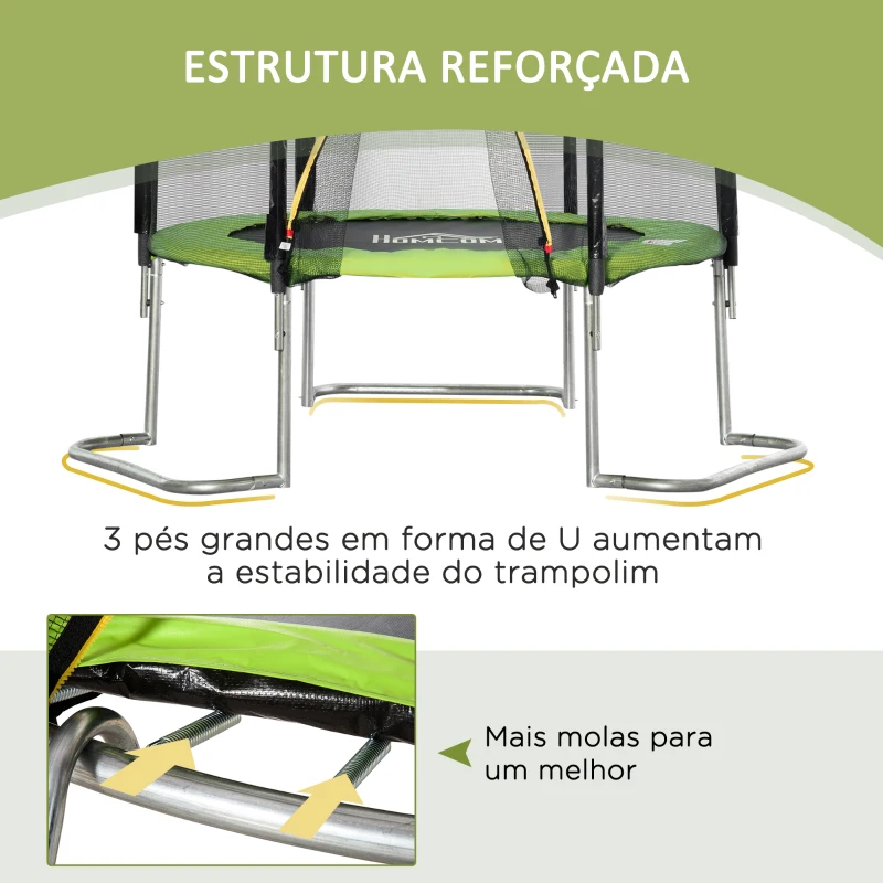 HOMCOM Trampolim de Jardim Ø223cm Trampolim para Crianças Adultos com Superfície de Salto Ø137cm Rede de Segurança Cobertura de Bordas e Escada para Exterior Verde
