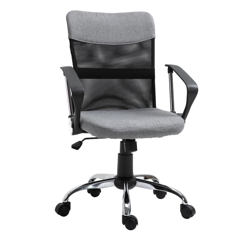 Vinsetto Silla de Oficina Ergonómica Silla de Escritorio Basculante y Giratoria con Altura Ajustable del Asiento Reposabrazos y Ruedas 57x57x93-103 cm Gris