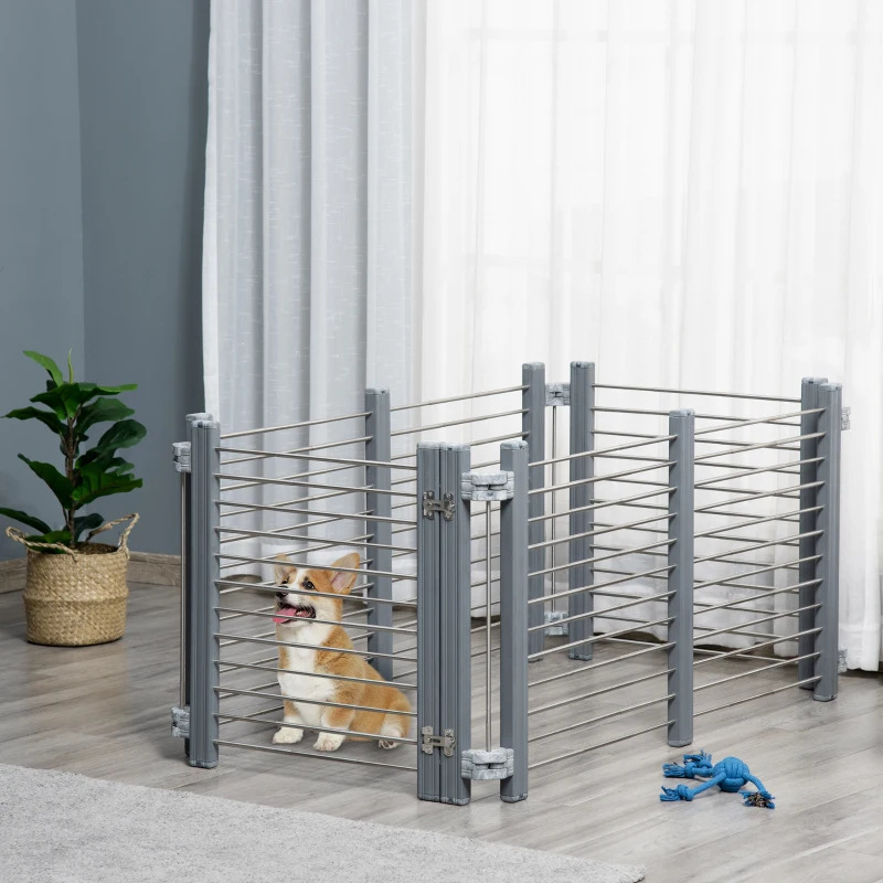 PawHut Dog Pen Adjustable Puppy Playpen Foldable Fence Indoor Outdoor Run Enclosure for Small Dogs with Gate Locks 64.5 cm High, Grey