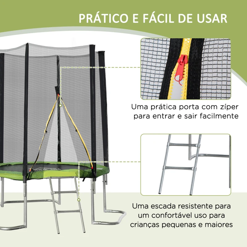 HOMCOM Trampolim de Jardim Ø223cm Trampolim para Crianças Adultos com Superfície de Salto Ø137cm Rede de Segurança Cobertura de Bordas e Escada para Exterior Verde