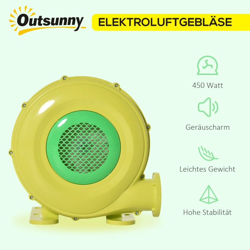 Elektryczna pompka Outsunny 450 W dmuchawa wentylator z uchwytem lekka przenośna do dmuchanych zabawek ABS kolor żółty + zielony 35 x 26 x 33,5 cm