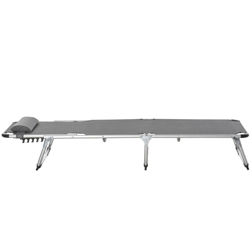 Outsunny Espreguiçadeira de Jardim Dobrável com Apoio para a Cabeça Removível e Encosto Ajustável em 4 Posições para Jardim Terraço Campismo Exterior 170x60x76cm Cinza