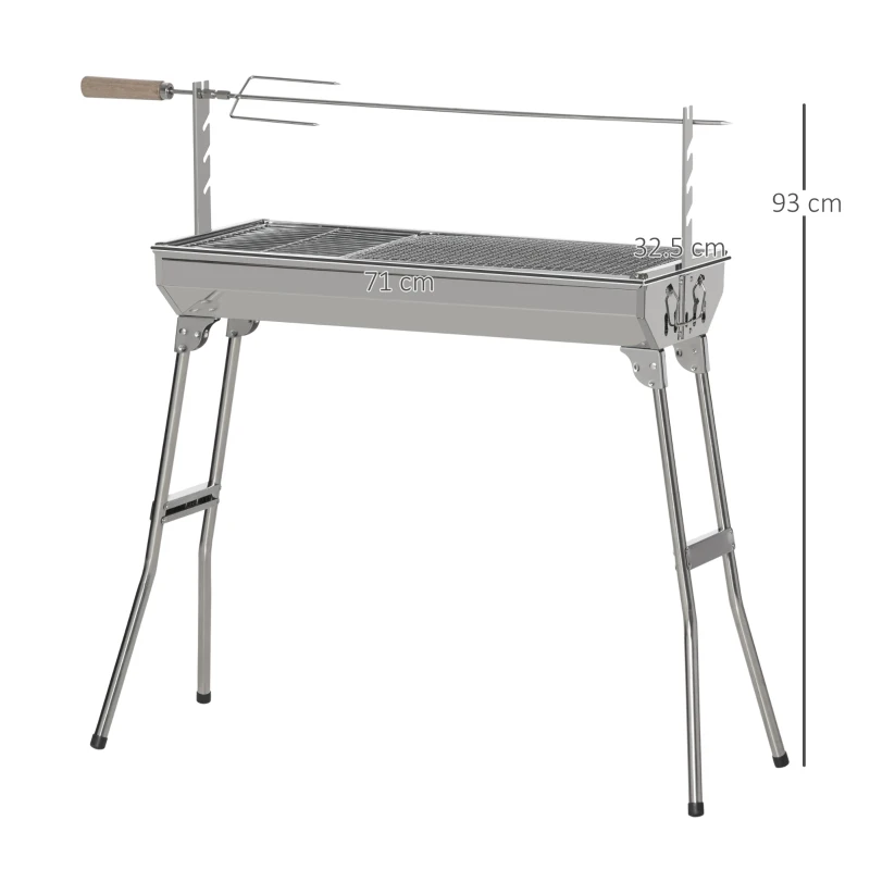 Outsunny Outdoor Portable Charcoal BBQ Rotisserie Grill Roaster with Foldable Legs