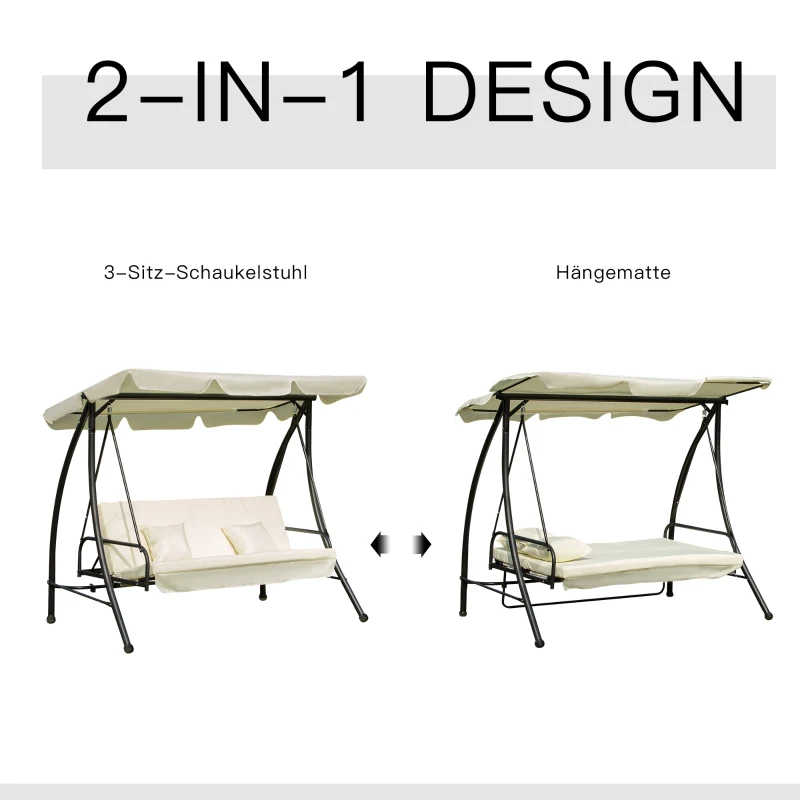 Huśtawka z dachem Huśtawka ogrodowa Ławka bujana z funkcją leżenia 240 kg kremowy