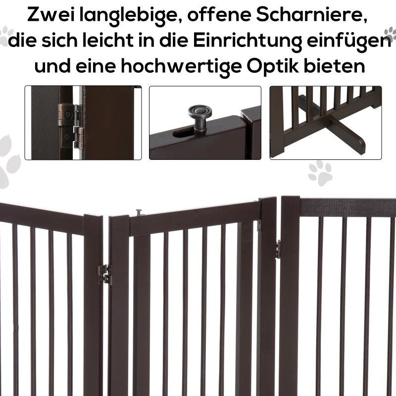 PawHut Barierka ochronna dla psów, Regulowana i Składana, z MDF, Ciemnobrązowa, 155 x 1,5 x 76 cm