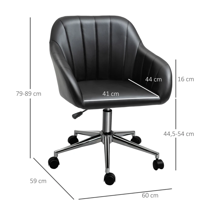 Vinsetto Silla de Oficina Ergonómica Silla Escritorio Giratoria con Altura Ajustable Respaldo y Reposabrazos de Piel Sintética Carga 120 kg 60x59x79-89 cm Negro