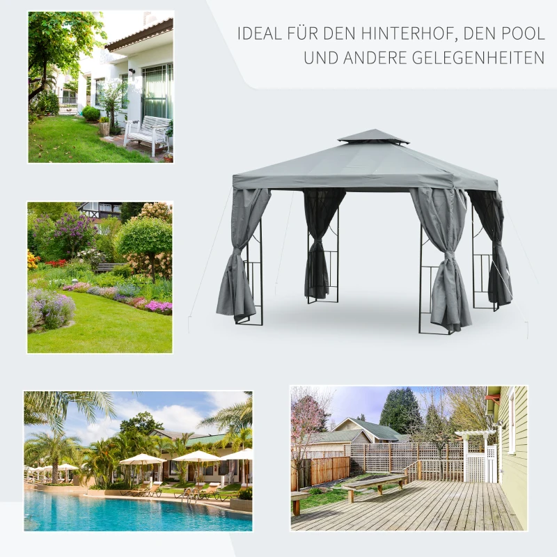 Outsunny altana ogrodowa ok. 3 x 3 m 4 x panele boczne podwójny dach szary