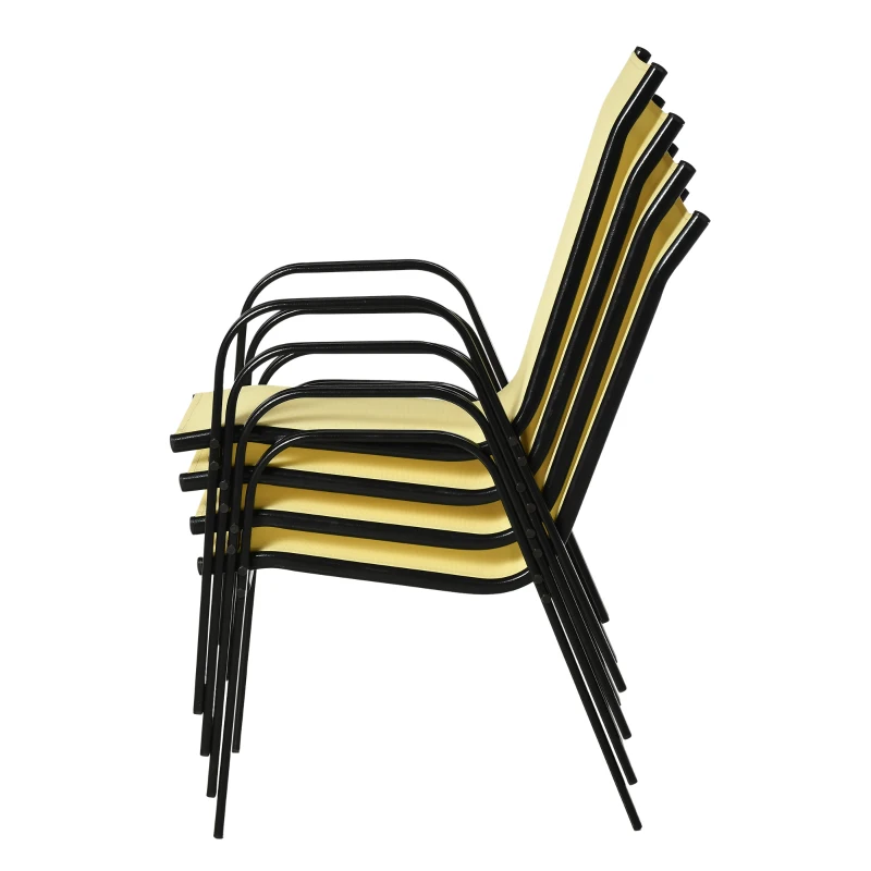 Outsunny 4-Piece Garden Chairs Set - Stackable Outdoor Chairs with High Backrest and Armrests, Breathable Mesh Fabric Dining Chair Set of 4, Beige