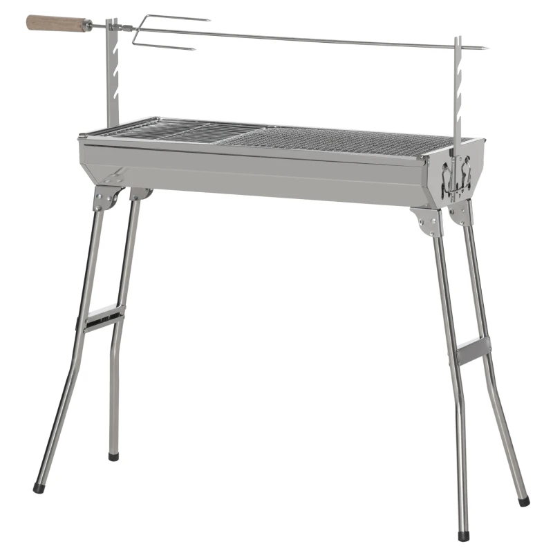 Outsunny Outdoor Portable Charcoal BBQ Rotisserie Grill Roaster with Foldable Legs