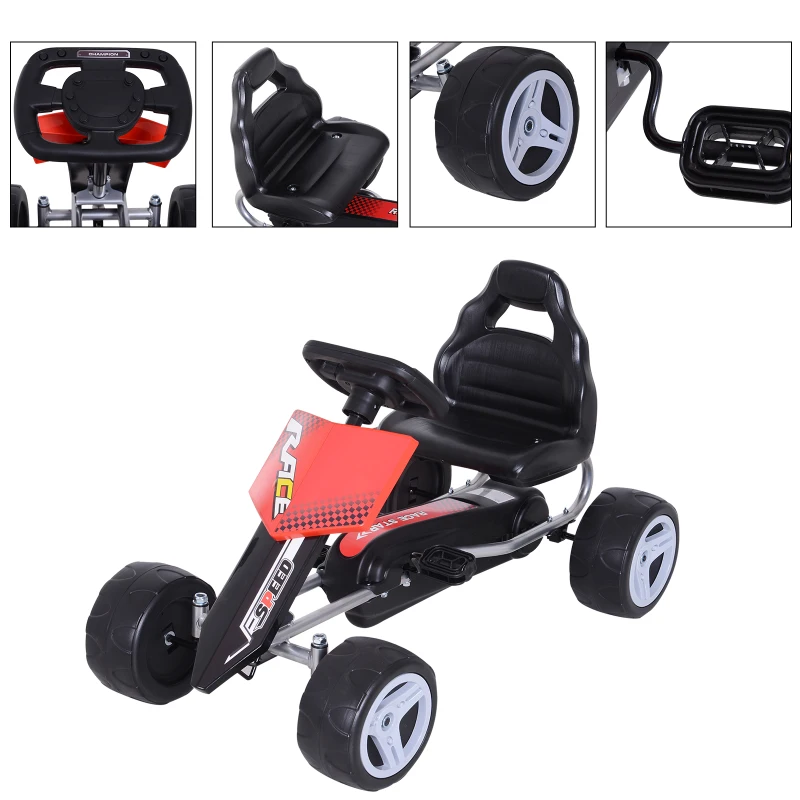 HOMCOM® GOKART DLA DZIECI SAMOCHÓD NA PEDAŁY 4 KÓŁKA METAL + TWORZYWO czerwony DLA DZIECI W WIEKU 3–8 LAT