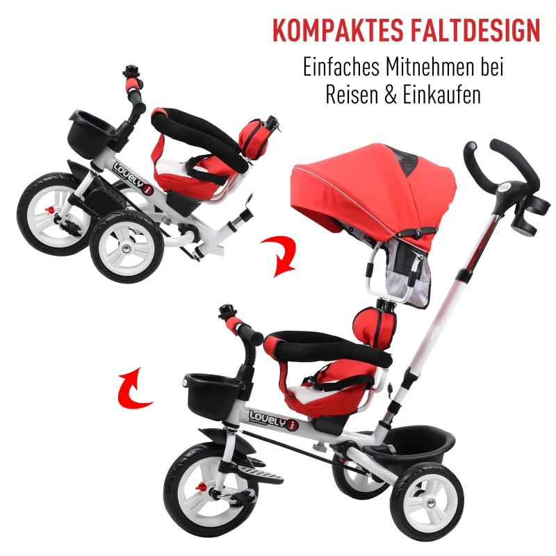 Dziecięcy rowerek trójkołowy 4 w 1 rower trójkołowy dla dzieci aluminium metal czerwony