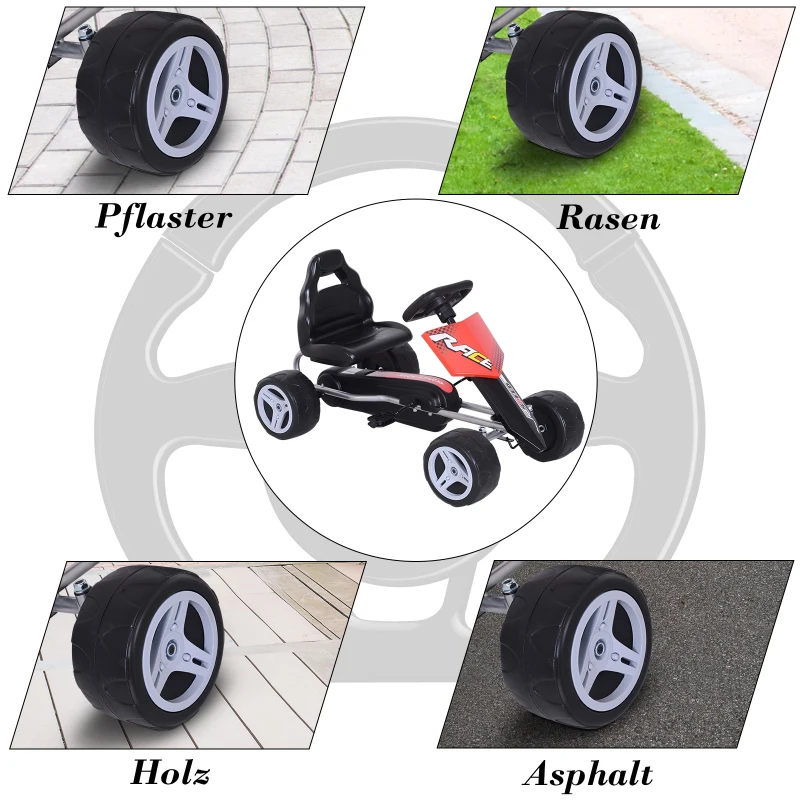 HOMCOM® GOKART DLA DZIECI SAMOCHÓD NA PEDAŁY 4 KÓŁKA METAL + TWORZYWO czerwony DLA DZIECI W WIEKU 3–8 LAT