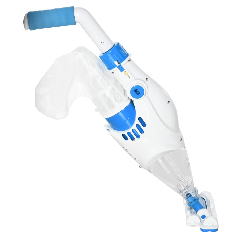 Outsunny Aspirador Limpador para Piscina Elétrico Autonomia de 45 Minutos com Poste Telescópico 54-113cm Escova e Bolsa de Malha para Piscinas Spas 161x20x17cm Azul e Branco