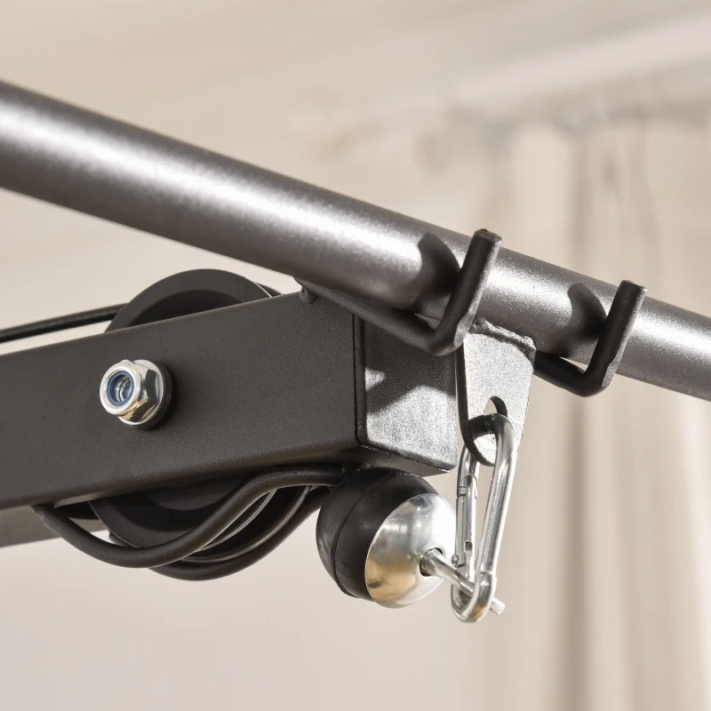 Atlas HOMCOM z kołem pasowym regulowanym siedziskiem i kilkoma pozycjami linek do wzmacniania mięśni urządzenie treningowe fitnessu w domu stal kolor czarny 180 x 183 x 219 cm