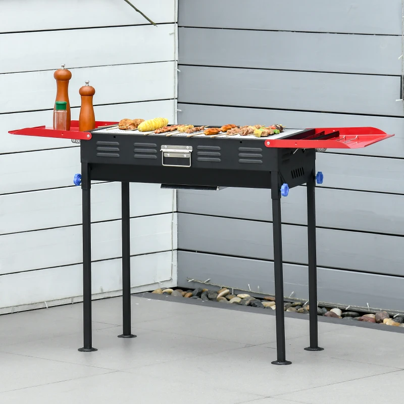 Outsunny Portable Charcoal Grill BBQ Easy Set-up Height Adjustable w/ Shelves