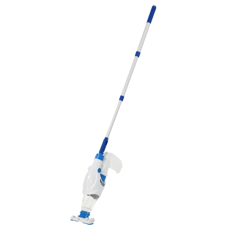 Outsunny Aspirador Limpador para Piscina Elétrico Autonomia de 45 Minutos com Poste Telescópico 54-113cm Escova e Bolsa de Malha para Piscinas Spas 161x20x17cm Azul e Branco