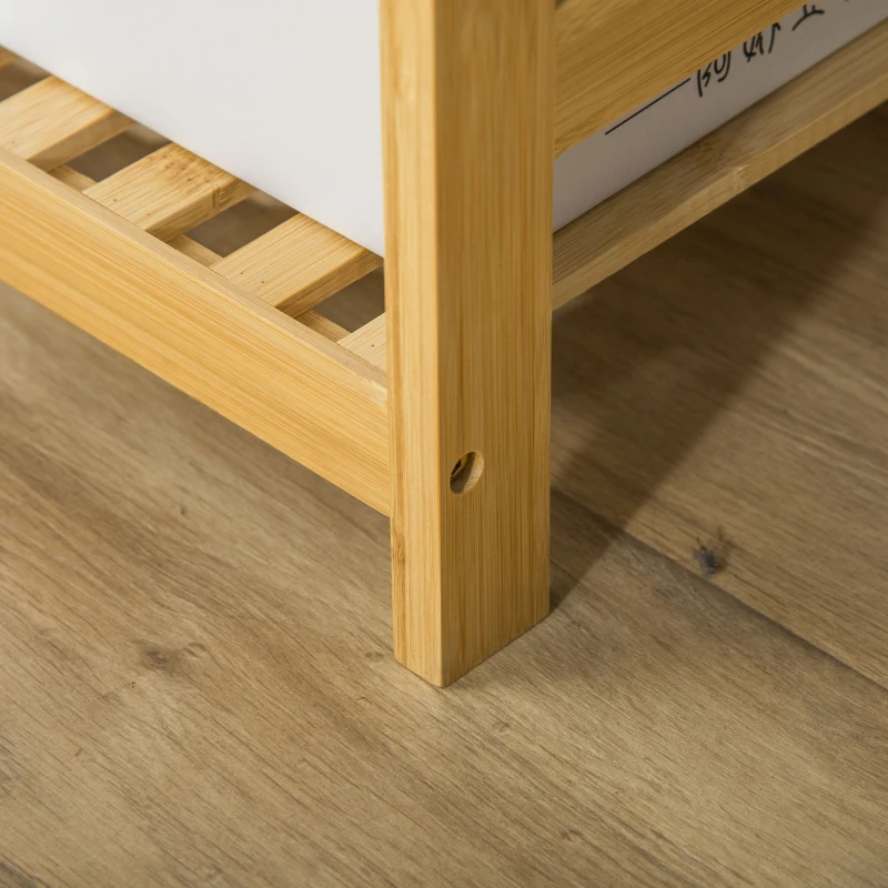 HOMCOM Suporte para Cabides de Bambu Cabideiro com Prateleiras de 4 Níveis com Barra Prateleira Inferior e Cabide Lateral 90x30x155cm Madeira