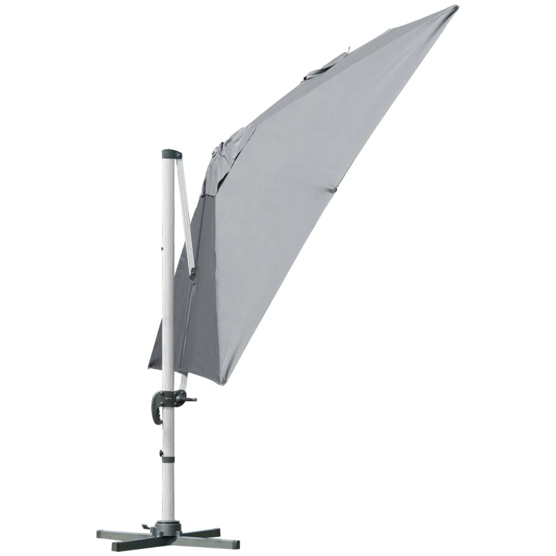 Outsunny 3m Cantilever Aluminium Frame 360 Rotation Hanging Parasol w/ Cross Base Grey