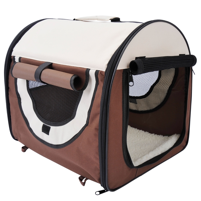 PawHut Trasportino per Cani e Gatti Pieghevole, Caffè, 61x46x51cm
