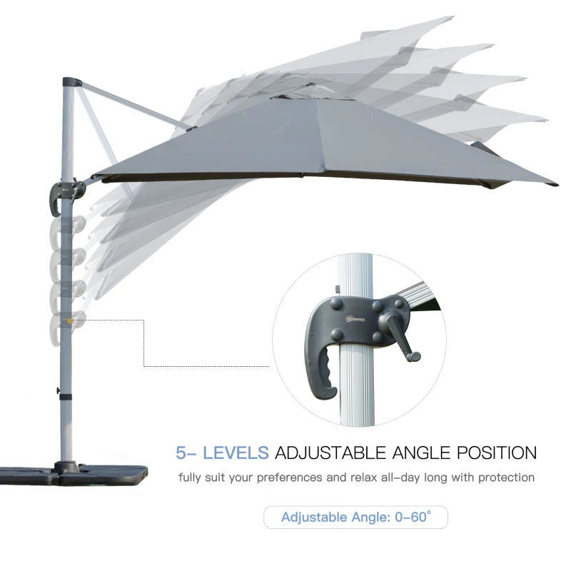 Outsunny 3m Cantilever Aluminium Frame 360 Rotation Hanging Parasol w/ Cross Base Grey