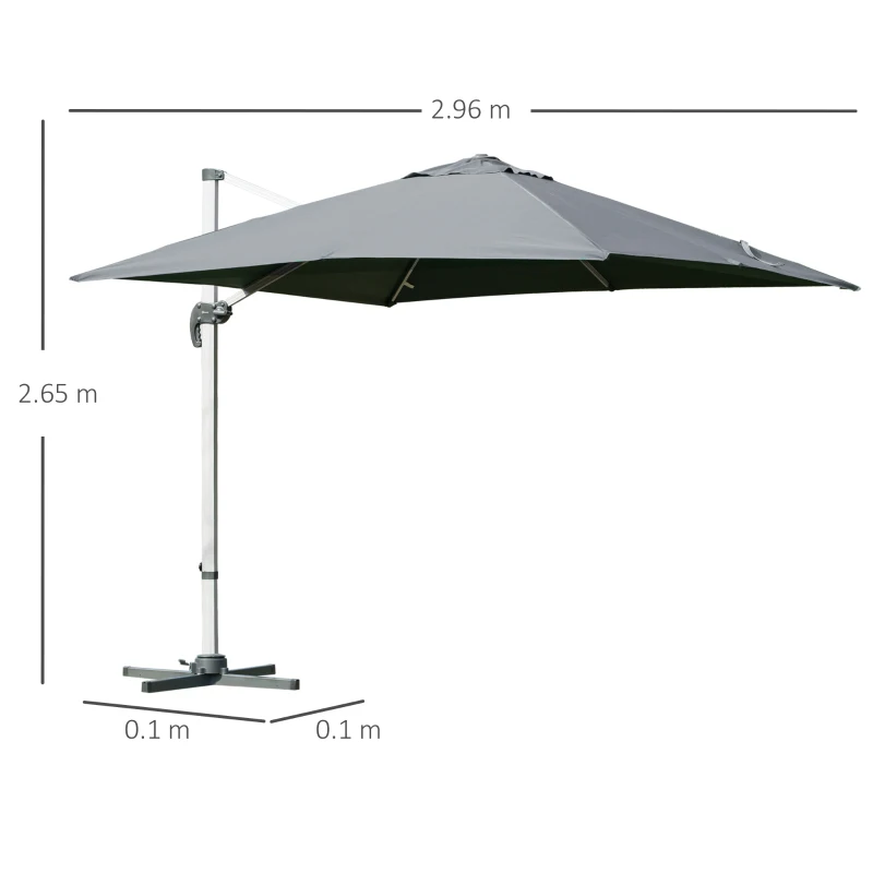Outsunny 3m Cantilever Aluminium Frame 360 Rotation Hanging Parasol w/ Cross Base Grey