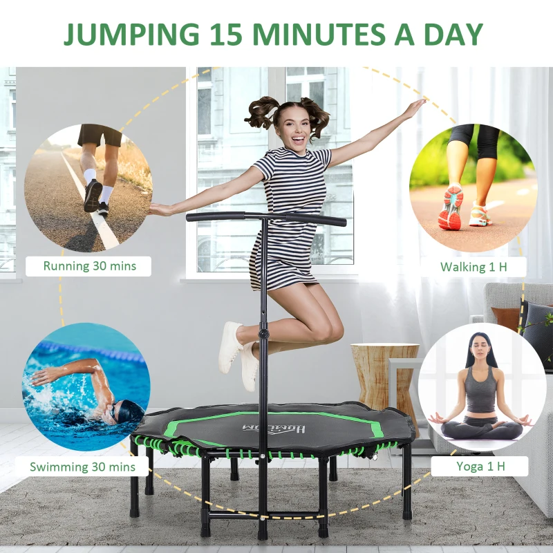 HOMCOM Mini Hexagon Steel Frame Trampoline w/ Adjustable Handle Green