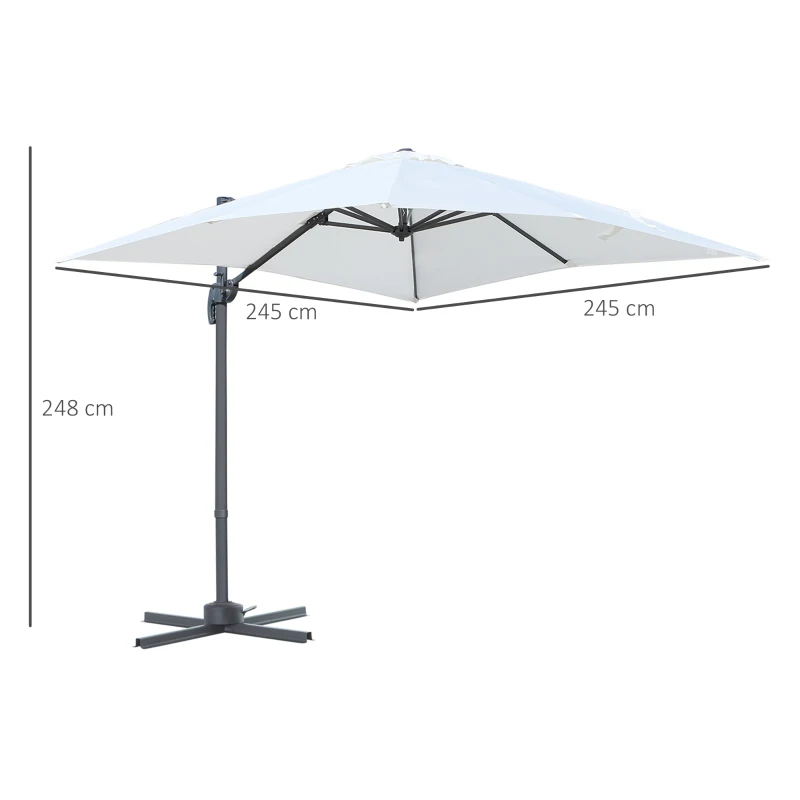 Outsunny Square Umbrella Parasol W/360° Rotation, 245Lx245Wx248H cm-Cream White