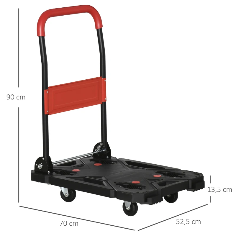 DURHAND Transportwagen Plattformwagen klappbar auf Rädern Klappbare Sackkarre und einfacher Transport mit umklappbaren Armlehnen Ladefläche 58cm x 50cm Tragkraft 150KG Schwarz+Rot