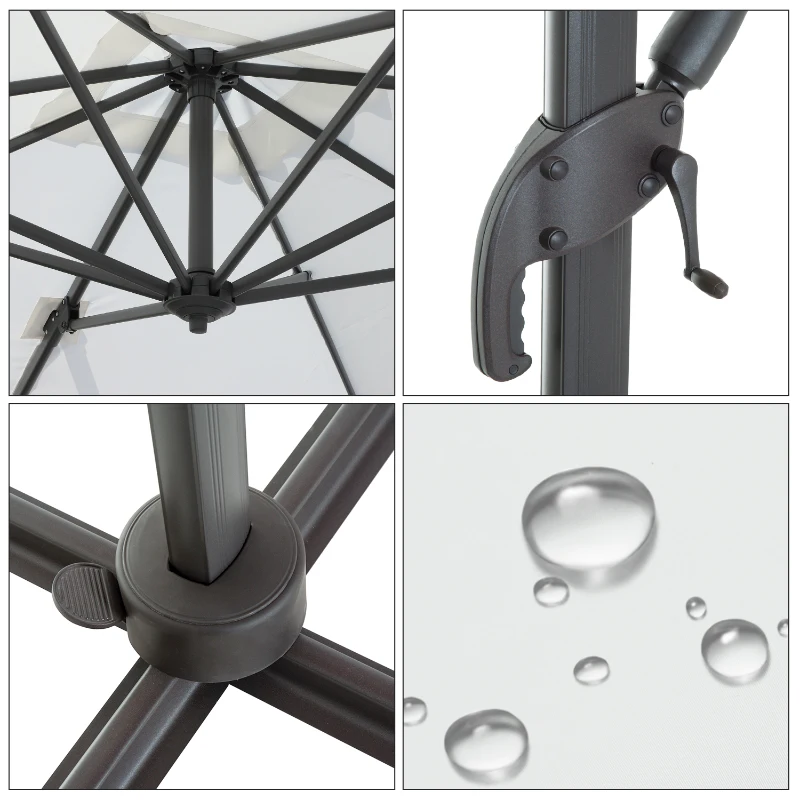 Outsunny Square Umbrella Parasol W/360° Rotation, 245Lx245Wx248H cm-Cream White