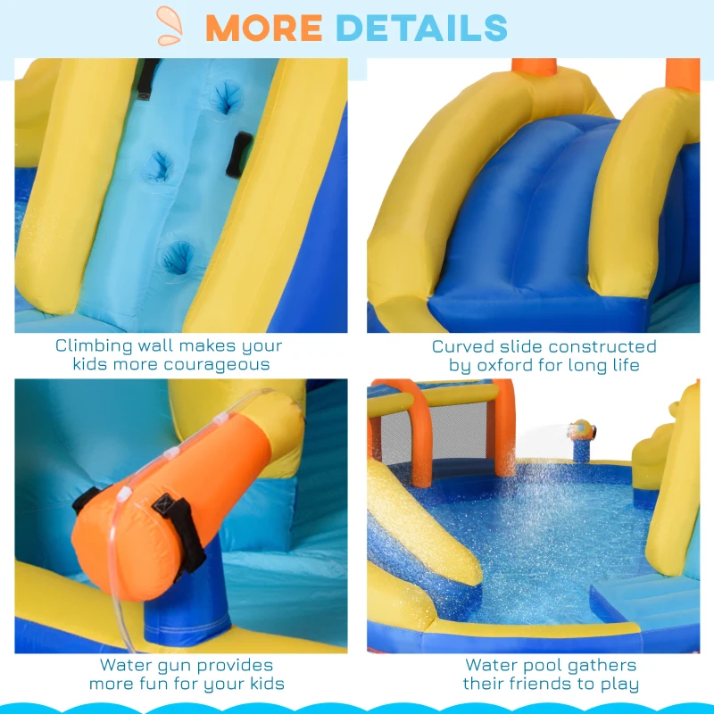 Outsunny 6 in 1 Kids Bouncy Castle Large Inflatable House Slide Water Pool Gun Basket Climbing Wall Tunnel with 750W Blower Carry bag for Kids Age 3-8, 4.35 x 4.35 x 2m