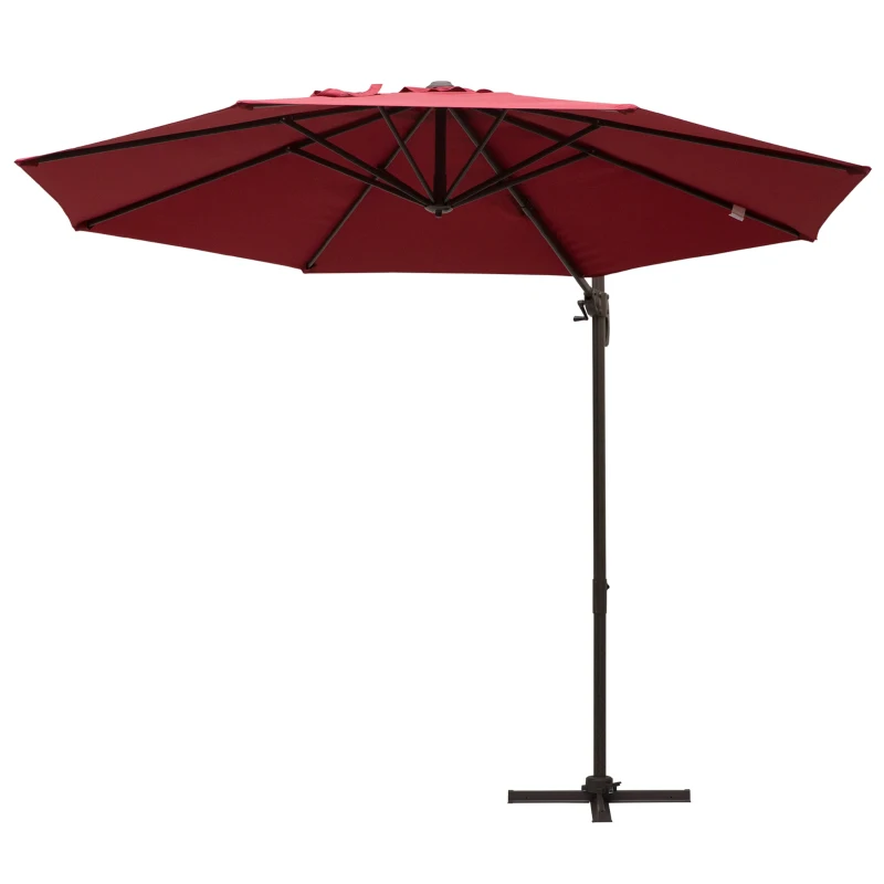 Outsunny 3m Cantilever Aluminium Frame Outdoor Garden Parasol Wine Red