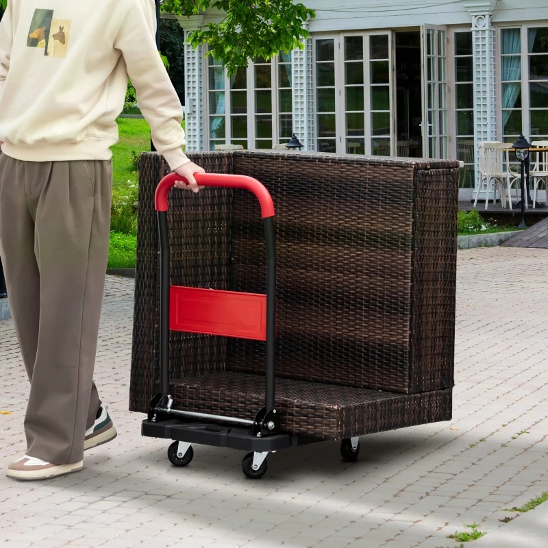 DURHAND Transportwagen Plattformwagen klappbar auf Rädern Klappbare Sackkarre und einfacher Transport mit umklappbaren Armlehnen Ladefläche 58cm x 50cm Tragkraft 150KG Schwarz+Rot