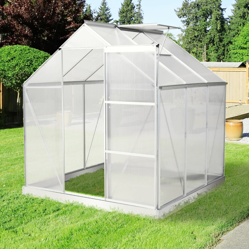Outsunny 6 x 6 ft Walk-In Polycarbonate Greenhouse w/ Window Clear