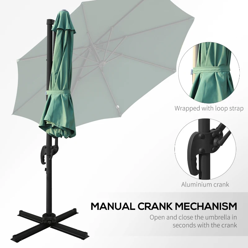 Outsunny Umbrella Parasol W/360° Rotation Φ294x248H cm-Green