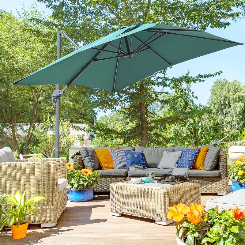 Outsunny Square Umbrella Parasol W/360° Rotation, 245Lx245Wx248H cm-Green