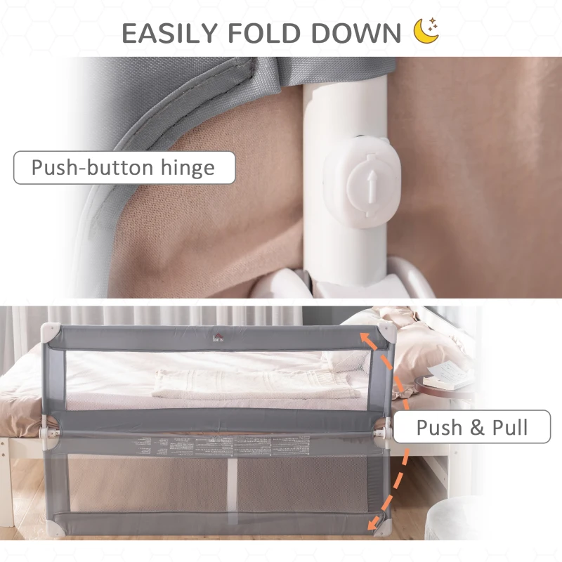 HOMCOM Toddler Bed Rail Foldable Safety Barrier Fold Down Bed Guard for Flat & Slat Bed, 150 x 50cm, Grey