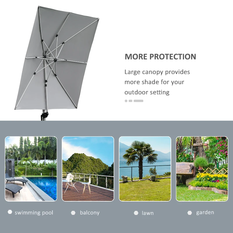 Outsunny 3 x 3(m) Outdoor Cantilever Roma Parasol 360° Rotating w/ Cross Base Light Grey