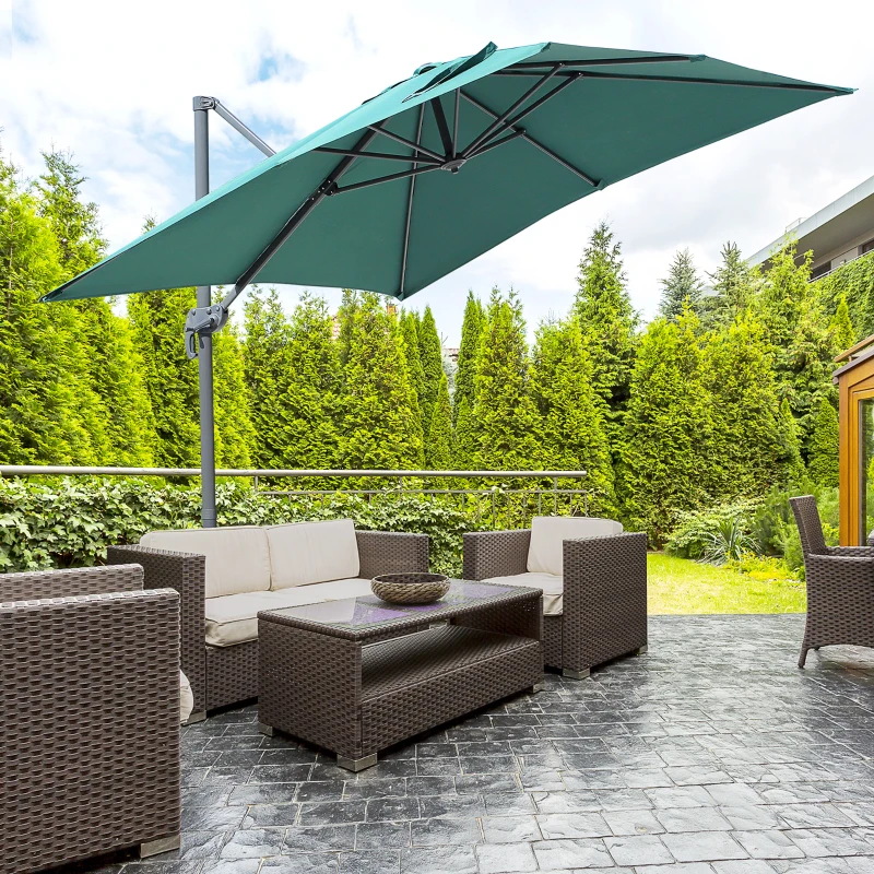 Outsunny Square Umbrella Parasol W/360° Rotation, 245Lx245Wx248H cm-Green