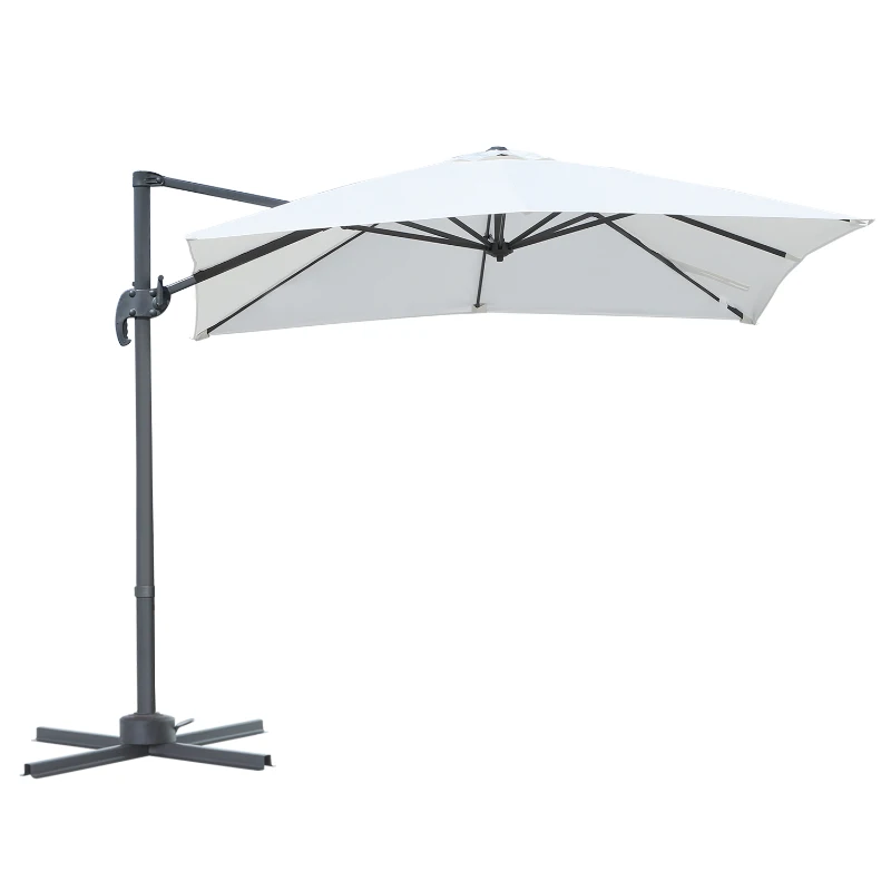 Outsunny Square Umbrella Parasol W/360° Rotation, 245Lx245Wx248H cm-Cream White