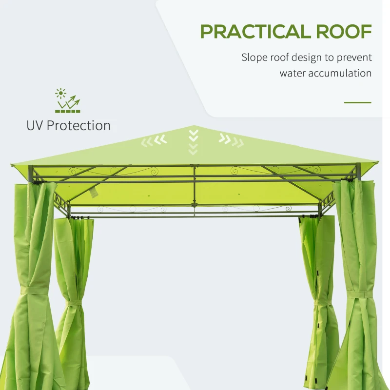 Outsunny 3m x3m Garden Metal Gazebo Marquee Patio Tent Canopy Shelter W/ Sidewalls-Lemon Green
