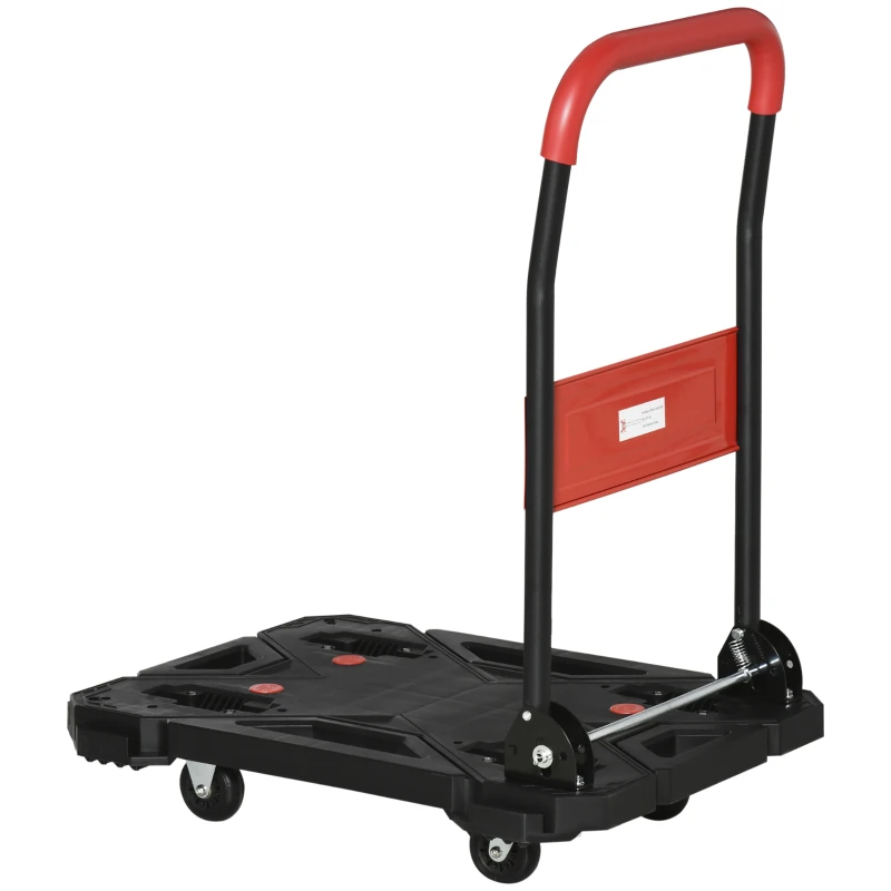 DURHAND Transportwagen Plattformwagen klappbar auf Rädern Klappbare Sackkarre und einfacher Transport mit umklappbaren Armlehnen Ladefläche 58cm x 50cm Tragkraft 150KG Schwarz+Rot