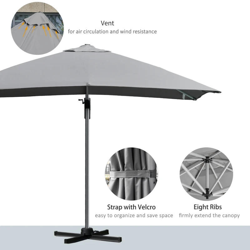Outsunny 3 x 3(m) Outdoor Cantilever Roma Parasol 360° Rotating w/ Cross Base Light Grey