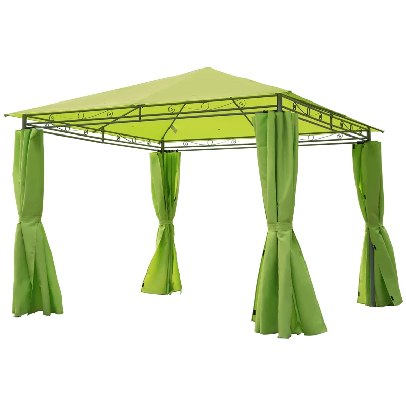 Outsunny 3m x3m Garden Metal Gazebo Marquee Patio Tent Canopy Shelter W/ Sidewalls-Lemon Green