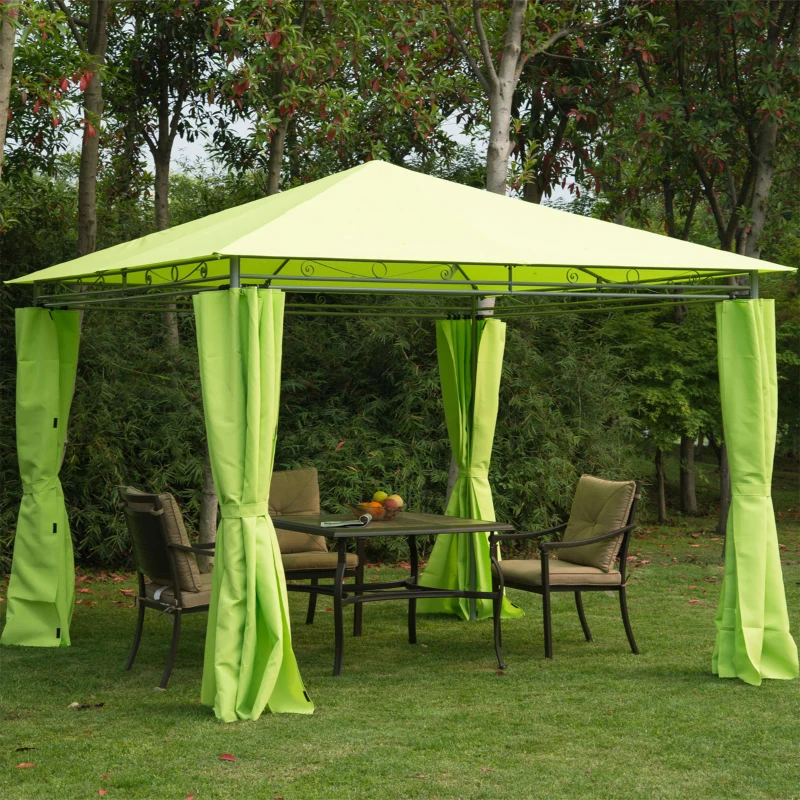 Outsunny 3m x3m Garden Metal Gazebo Marquee Patio Tent Canopy Shelter W/ Sidewalls-Lemon Green