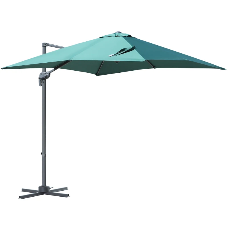 Outsunny Square Umbrella Parasol W/360° Rotation, 245Lx245Wx248H cm-Green