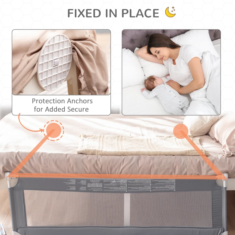 HOMCOM Toddler Bed Rail Foldable Safety Barrier Fold Down Bed Guard for Flat & Slat Bed, 150 x 50cm, Grey