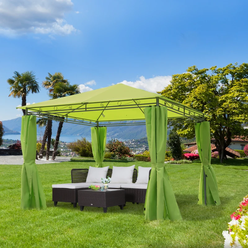 Outsunny 3m x3m Garden Metal Gazebo Marquee Patio Tent Canopy Shelter W/ Sidewalls-Lemon Green